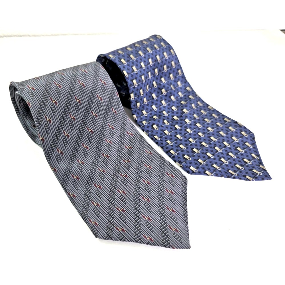 Bill Blass Black Label Mens Neck Ties Gray Blue 100% Silk 57" Traditional‎ VTG